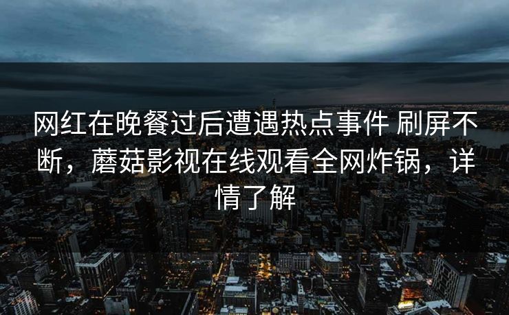 网红在晚餐过后遭遇热点事件 刷屏不断，蘑菇影视在线观看全网炸锅，详情了解