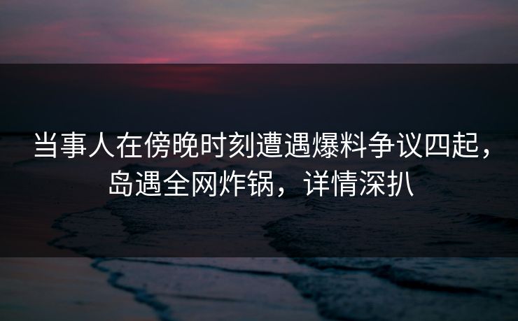 当事人在傍晚时刻遭遇爆料争议四起，岛遇全网炸锅，详情深扒